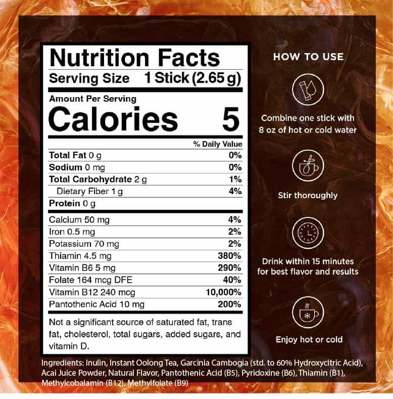Nutrition Facts VitaCup Slim Instant Tea Packets